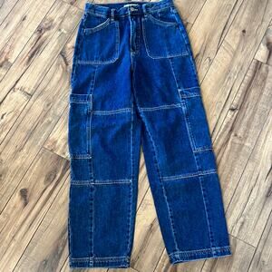 BDG Women's Straight Leg Patchwork Jeans - Dark Blue